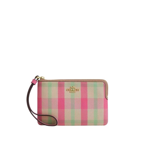 Coach Wristlet and UV Umbrella Set Plaid Gold/Pink - Picture 4 of 8